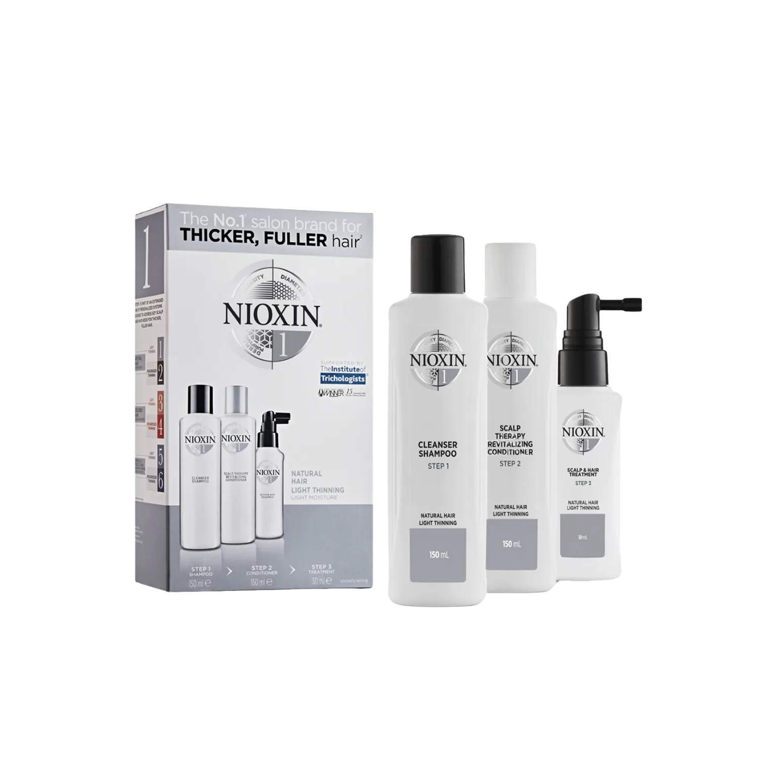 Nioxin 1 Dökülme Karşıtı Set Küçük Boy Nioxin 1 Cleanser Arındırıcı Şampuan 150 ml + Nioxin 1 Saç Derisi Bakım Kremi 150 ml + Nioxin 1 Saç ve Saç Derisi Bakım Serumu 50 ml