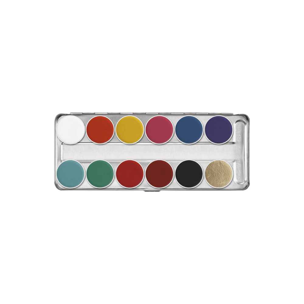 Kryolan Aquacolor Palette FP 12 Renkli Su Bazlı Yüz ve Vücut Boyası Art 1104